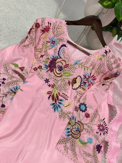 Light Pink Embroidery Work Farshi Salwar Suit - BONYHUBSALWAR KAMEEZ