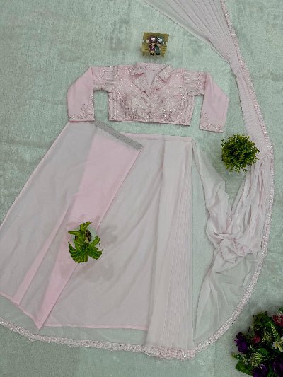 Light Pink Ready to Wear Drape Saree Embroidered Blouse - BONYHUBSAREE