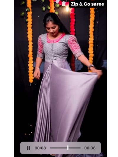 Lilac 10 Second Saree Satin Ethnic Gown Stitched Blouse - BONYHUBSAREE
