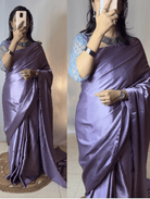 Lilac 10 Second Saree Satin Ethnic Gown Stitched Blouse - BONYHUBSAREE