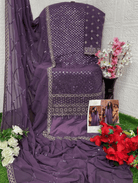 Lilac Bridal Embroidery Georgette Salwar Suit UK Next Day - BONYHUBSALWAR KAMEEZ