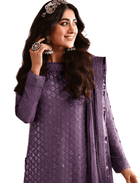 Lilac Bridal Embroidery Georgette Salwar Suit UK Next Day - BONYHUBSALWAR KAMEEZ