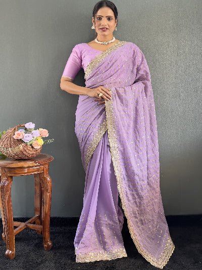 Lilac Georgette Silk Readymade Saree with Unstitch Blouse pc - BONYHUBSAREE