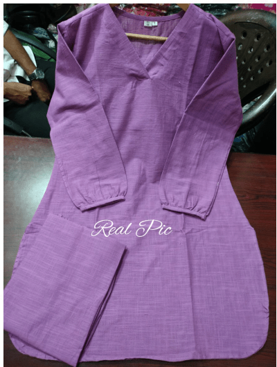 Lilac Petite Plain Cotton Kurta Pant Suit for Women - BONYHUBSALWAR KAMEEZ