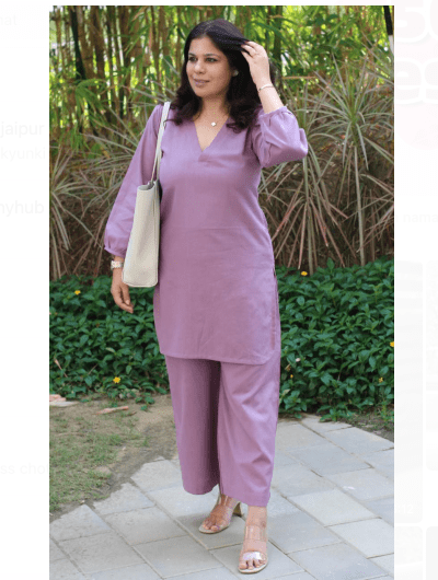 Lilac Petite Plain Cotton Kurta Pant Suit for Women - BONYHUBSALWAR KAMEEZ