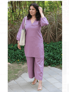 Lilac Petite Plain Cotton Kurta Pant Suit for Women - BONYHUBSALWAR KAMEEZ