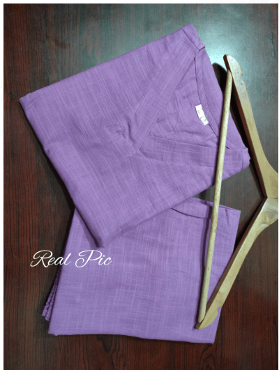Lilac Petite Plain Cotton Kurta Pant Suit for Women - BONYHUBSALWAR KAMEEZ