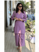 Lilac Petite Plain Cotton Kurta Pant Suit for Women - BONYHUBSALWAR KAMEEZ