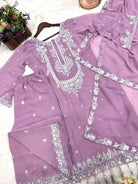 Lilac Pink Georgette Bell Sleeves Sharara Palazzo Suit Set - BONYHUBSALWAR KAMEEZ