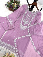 Lilac Pink Georgette Bell Sleeves Sharara Palazzo Suit Set - BONYHUBSALWAR KAMEEZ