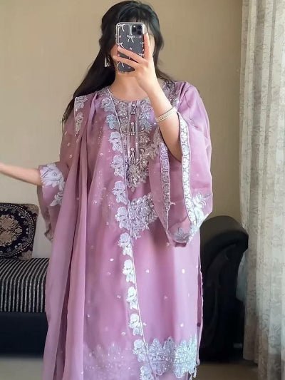 Lilac Pink Georgette Bell Sleeves Sharara Palazzo Suit Set - BONYHUBSALWAR KAMEEZ