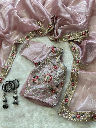 Lilac Pink Silk Saree with Stitched Blouse UK Next Day - BONYHUBSAREE