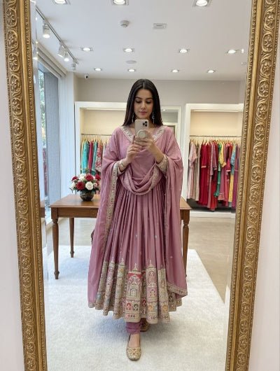 Lilac Royal Chinon Silk Embroidery Sequins Anarkali Suit - BONYHUBSALWAR KAMEEZ