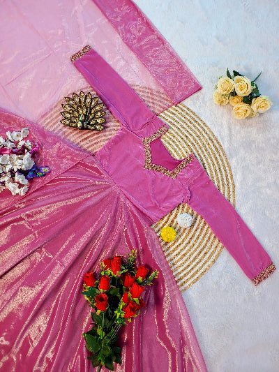 Lilac Velvet & Soft Tissue Silk Anarkali Gown Dupatta Set Of 2 - BONYHUBSALWAR KAMEEZ