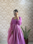 Lilac Velvet & Soft Tissue Silk Anarkali Gown Dupatta Set Of 2 - BONYHUBSALWAR KAMEEZ