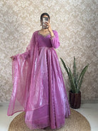 Lilac Velvet & Soft Tissue Silk Anarkali Gown Dupatta Set Of 2 - BONYHUBSALWAR KAMEEZ