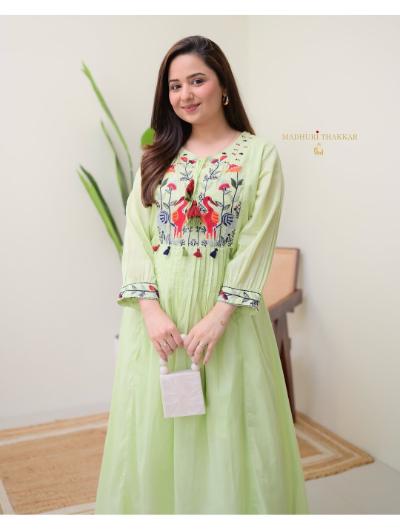 Lime Green Designer Kurti and Pant (Set of 2) - BONYHUBSALWAR KAMEEZ