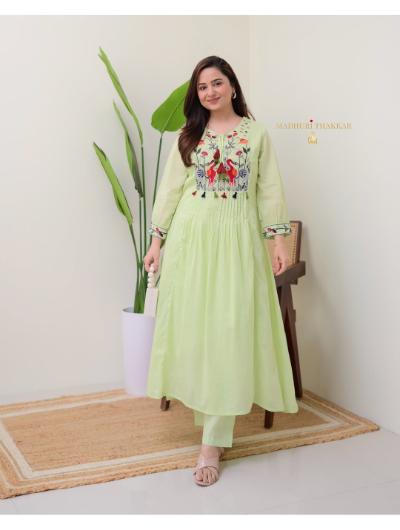 Lime Green Designer Kurti and Pant (Set of 2) - BONYHUBSALWAR KAMEEZ