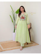 Lime Green Designer Kurti and Pant (Set of 2) - BONYHUBSALWAR KAMEEZ