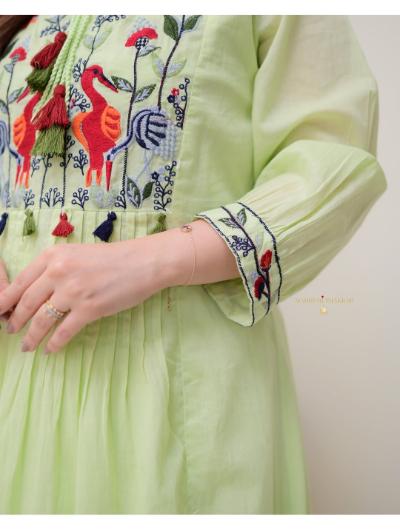 Lime Green Designer Kurti and Pant (Set of 2) - BONYHUBSALWAR KAMEEZ