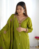 Lime Green Luxury Chinnon Silk Embroidered Suit Set - BONYHUBSALWAR KAMEEZ