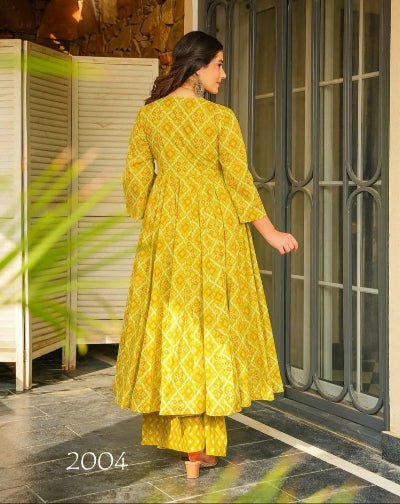 Lime Yellow Angharakha Style Anarkali Pant Set Of 2 - BONYHUBSALWAR KAMEEZ