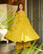 Lime Yellow Angharakha Style Anarkali Pant Set Of 2 - BONYHUBSALWAR KAMEEZ