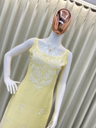 Lime Yellow Embroidered Kurti Palazzo Set Of 2 - BONYHUBSALWAR KAMEEZ