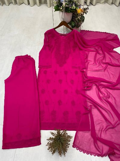 Lucknowi Chikankari Georgette Straight Suit Set - BONYHUBSALWAR KAMEEZ