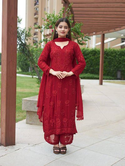 Lucknowi Chikankari Georgette Straight Suit Set - BONYHUBSALWAR KAMEEZ
