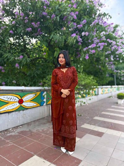 Lucknowi Chikankari Georgette Straight Suit Set - BONYHUBSALWAR KAMEEZ