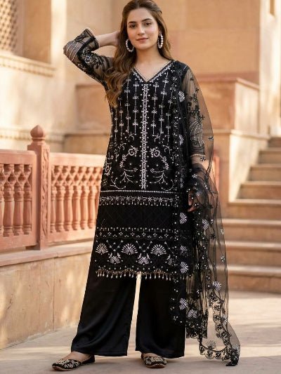 Luxury Black Embroidered Salwar Kameez - BONYHUBSALWAR KAMEEZ