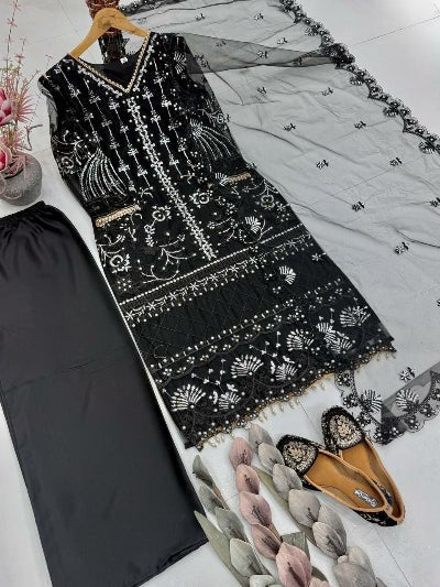 Luxury Black Embroidered Salwar Kameez - BONYHUBSALWAR KAMEEZ