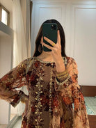 Luxury Brown Floral Moti Work Sharara Palazzo Suit Set - BONYHUBSALWAR KAMEEZ