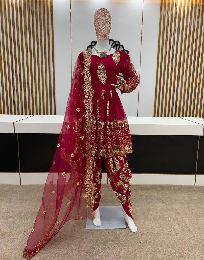 Magenta Gold Dhoti Salwar Suit UK Next Day - BONYHUBSALWAR KAMEEZ