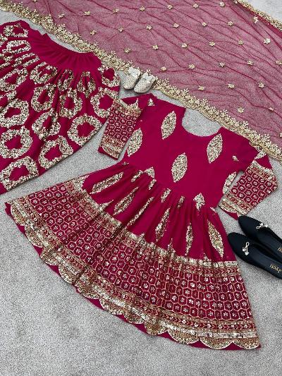 Magenta Gold Dhoti Salwar Suit UK Next Day - BONYHUBSALWAR KAMEEZ