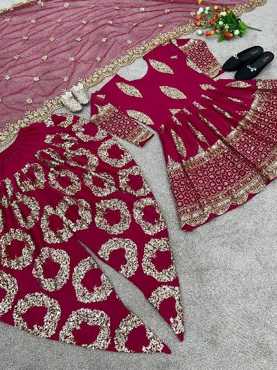 Magenta Gold Dhoti Salwar Suit UK Next Day - BONYHUBSALWAR KAMEEZ