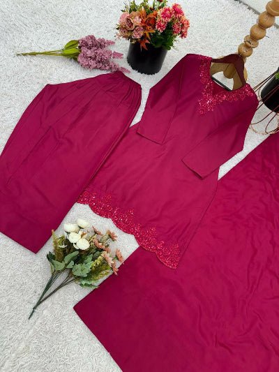 Magenta Pink Crepe Silk Farshi Suit Set - BONYHUBSALWAR KAMEEZ