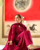 Magenta Pink Crepe Silk Farshi Suit Set - BONYHUBSALWAR KAMEEZ