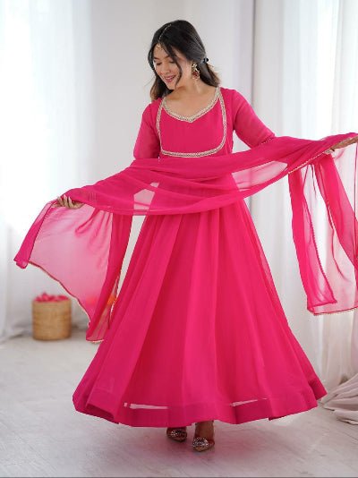 Magenta Pink Georgette Flair Anarkali Suit - BONYHUBSALWAR KAMEEZ