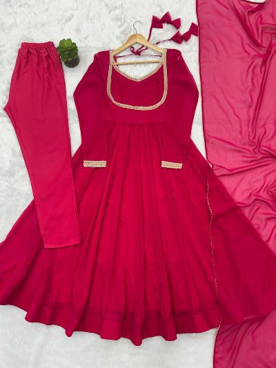 Magenta Pink Georgette Flair Anarkali Suit - BONYHUBSALWAR KAMEEZ