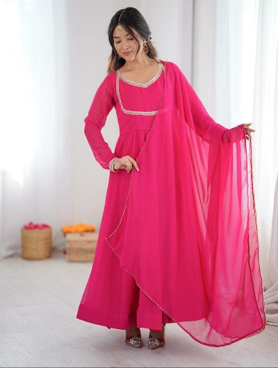 Magenta Pink Georgette Flair Anarkali Suit - BONYHUBSALWAR KAMEEZ