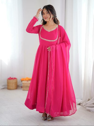 Magenta Pink Georgette Flair Anarkali Suit - BONYHUBSALWAR KAMEEZ