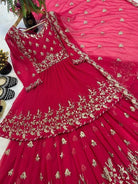 Magenta Pink Khediya Style Kurti, Lehenga Dupatta Set - BONYHUBSALWAR KAMEEZ
