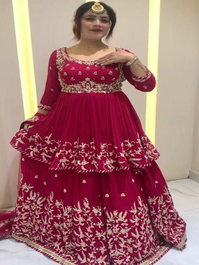 Magenta Pink Khediya Style Kurti, Lehenga Dupatta Set - BONYHUBSALWAR KAMEEZ