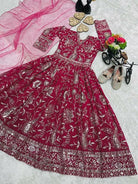 Magenta Pink Kids Sequins Embroidered Gown with Dupatta - BONYHUBLehangas