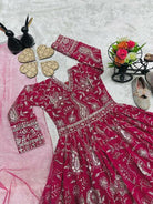 Magenta Pink Kids Sequins Embroidered Gown with Dupatta - BONYHUBLehangas