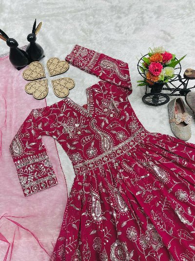 Magenta Pink Kids Sequins Embroidered Gown with Dupatta - BONYHUBLehangas