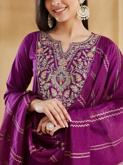 Magenta Printed Pure Cotton Kurti Pant Set with Dupatta for Women | Asian Ethnic Wear UK - BONYHUBSALWAR KAMEEZ