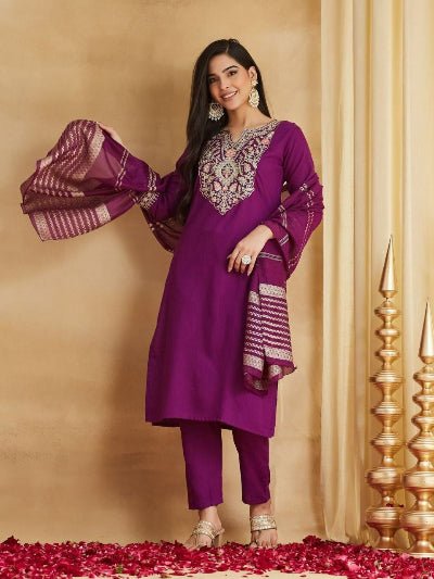 Magenta Printed Pure Cotton Kurti Pant Set with Dupatta for Women | Asian Ethnic Wear UK - BONYHUBSALWAR KAMEEZ